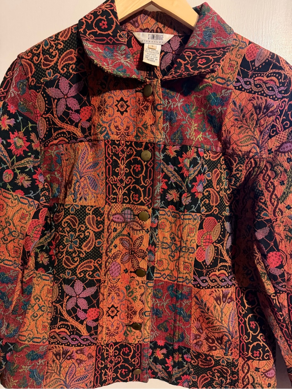 Stonebridge Signature Tapestry Patchwork Jacket Small Boho Jacquard Floral - Picture 4 of 11